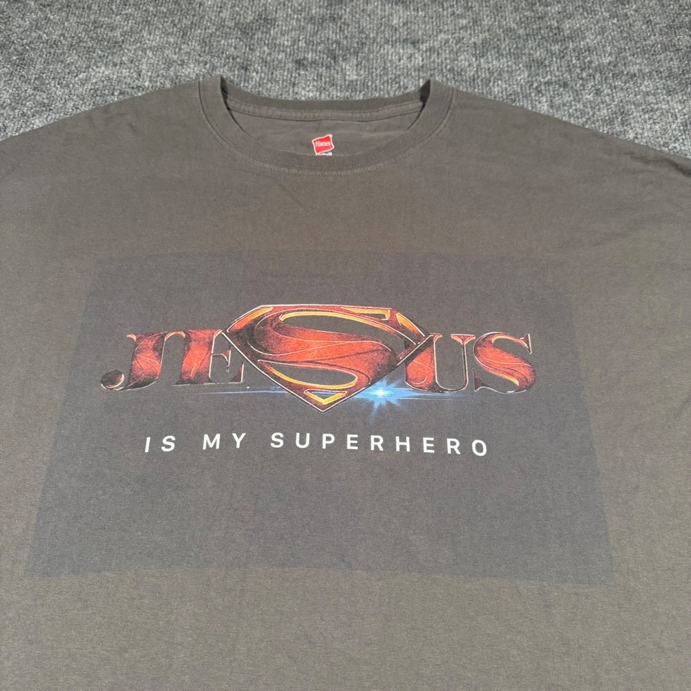 Jesus Is My Superhero Gray Graphic T-Shirt Mens 4XL Superman Box Logo Cotton